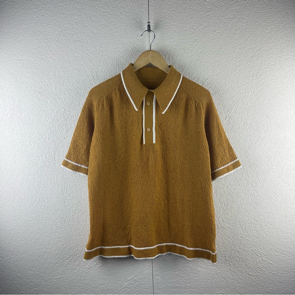 Vintage l 50s L Rockabilly Stretch Knit Contrast Stripe Collar Cabana Polo Shirt